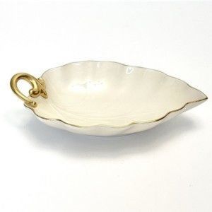 Vintage Lenox Leaf Shaped Candy Dish Fine China Cream And Gold Painted Rim USA